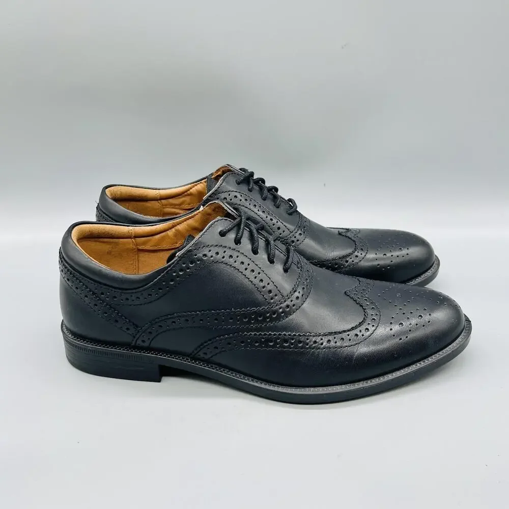 GH Bass & Co Shoes Mens 8.5 Black Leather Flex Step Wingtip Oxford Dress Brogue